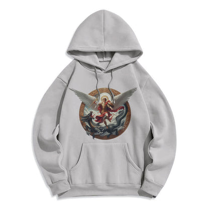 Classic Colored Style Triumph of Archangel Michael Fleece Lined Polyester Hoodie