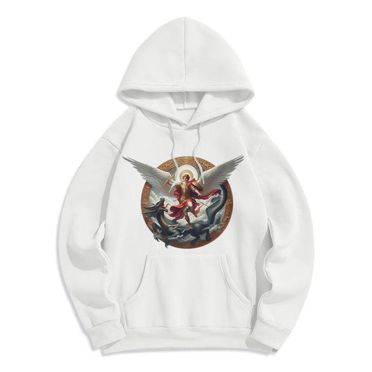 Classic Colored Style Triumph of Archangel Michael Fleece Lined Polyester Hoodie