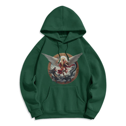 Classic Colored Style Triumph of Archangel Michael Fleece Lined Polyester Hoodie