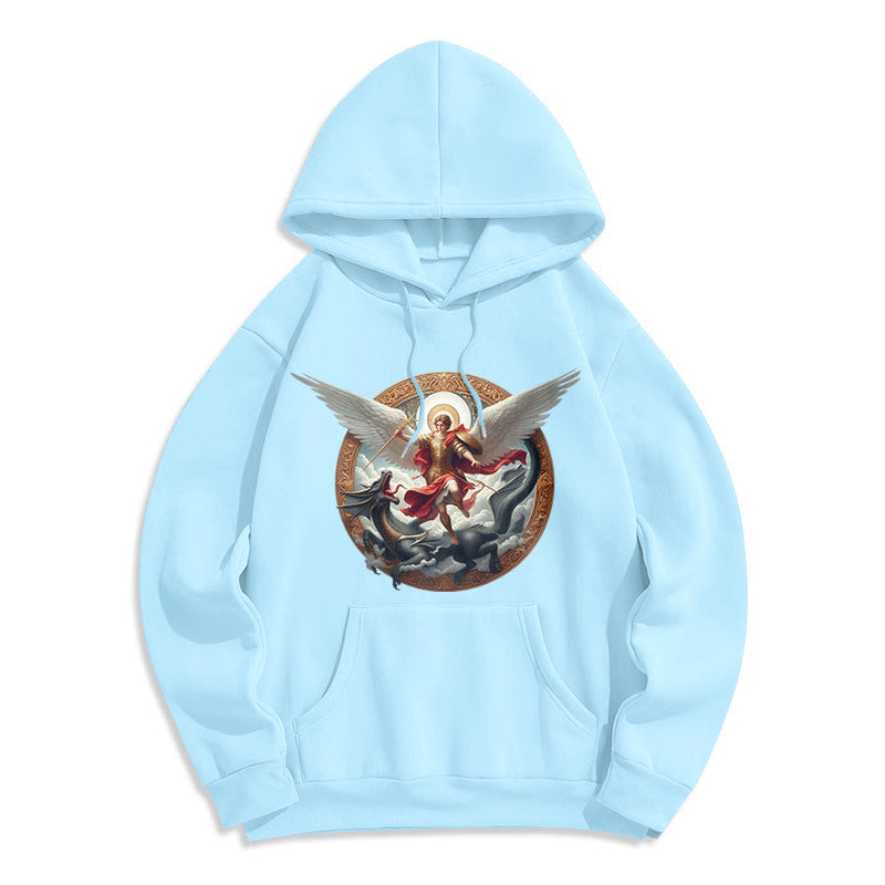 Classic Colored Style Triumph of Archangel Michael Fleece Lined Polyester Hoodie