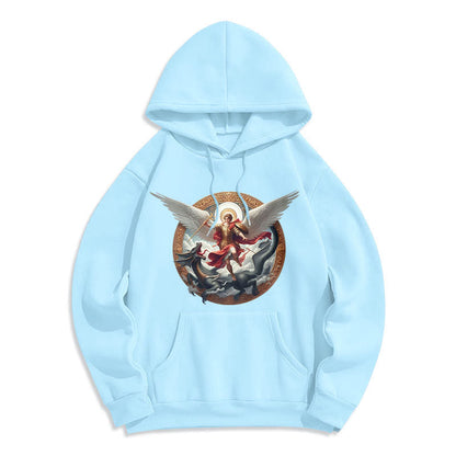 Classic Colored Style Triumph of Archangel Michael Fleece Lined Polyester Hoodie