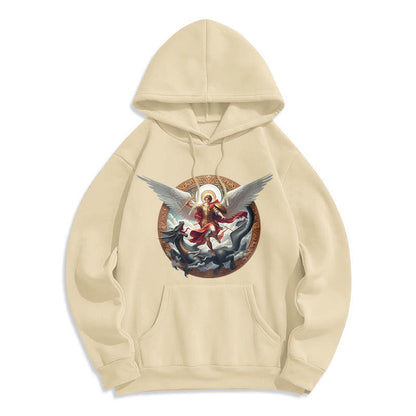 Classic Colored Style Triumph of Archangel Michael Fleece Lined Polyester Hoodie