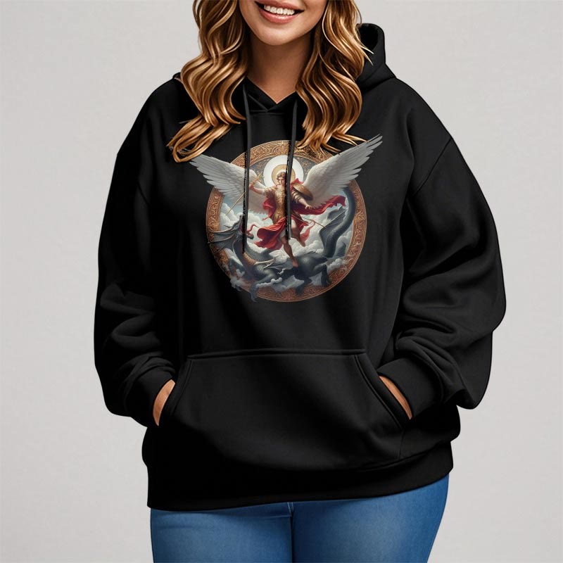 Classic Colored Style Triumph of Archangel Michael Fleece Lined Polyester Hoodie