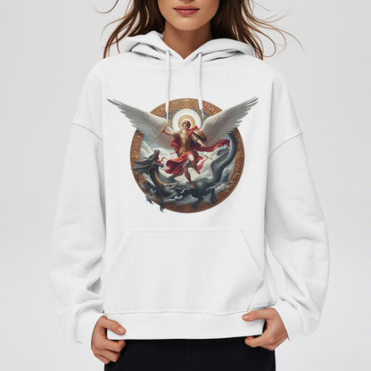 Classic Colored Style Triumph of Archangel Michael Fleece Lined Polyester Hoodie