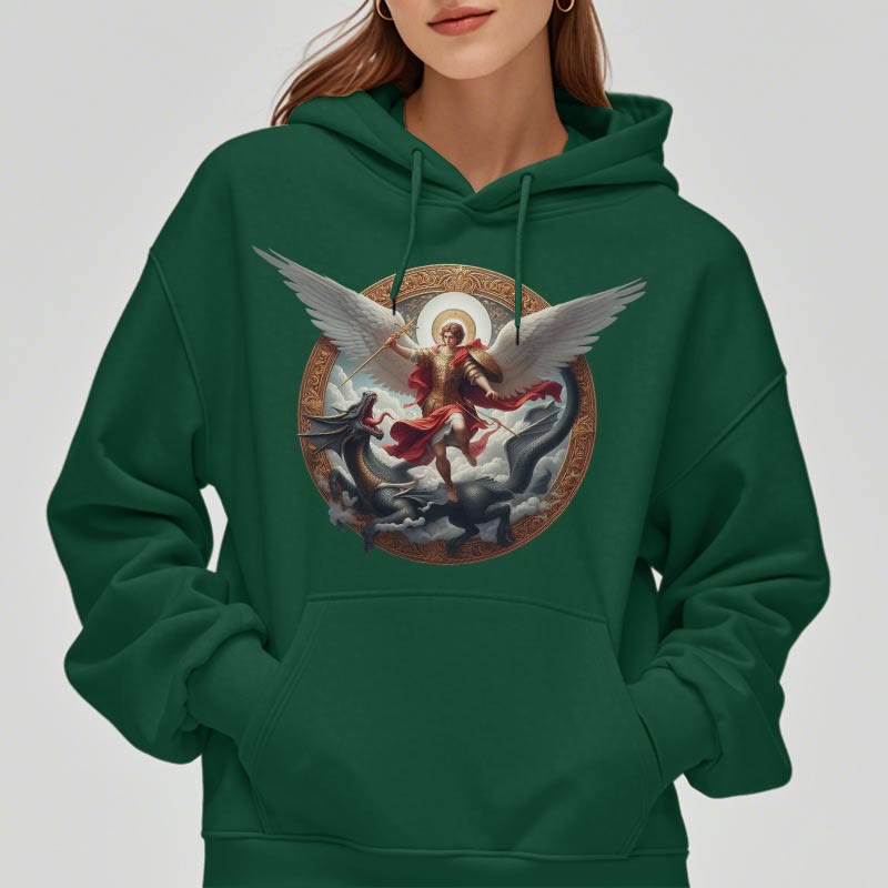 Classic Colored Style Triumph of Archangel Michael Fleece Lined Polyester Hoodie