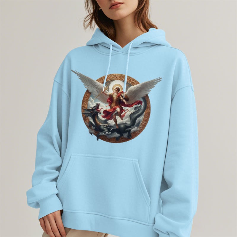 Classic Colored Style Triumph of Archangel Michael Fleece Lined Polyester Hoodie