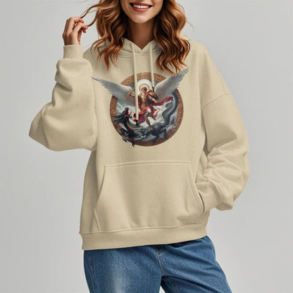 Classic Colored Style Triumph of Archangel Michael Fleece Lined Polyester Hoodie