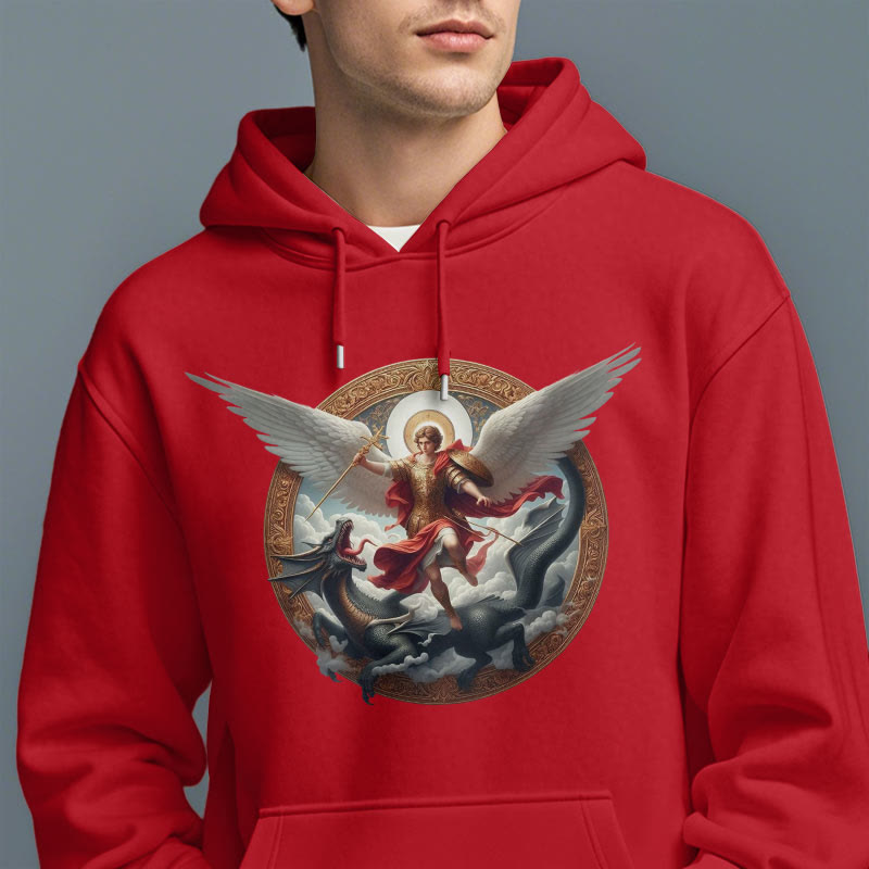 Classic Colored Style Triumph of Archangel Michael Fleece Lined Polyester Hoodie
