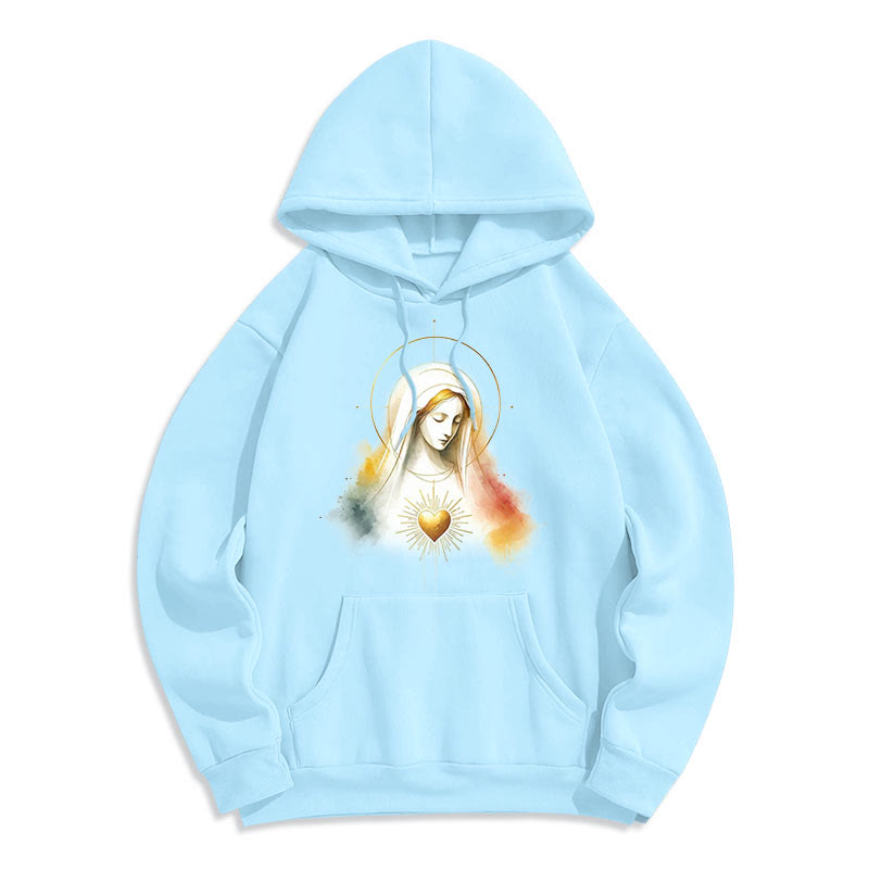 Modern Style Halo Sacred Heart Virgin Mary Fleece Lined Polyester Hoodie