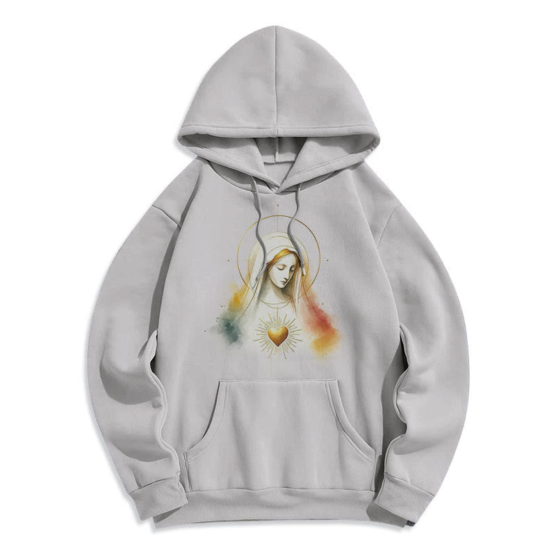 Modern Style Halo Sacred Heart Virgin Mary Fleece Lined Polyester Hoodie