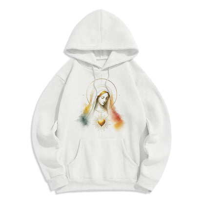 Modern Style Halo Sacred Heart Virgin Mary Fleece Lined Polyester Hoodie