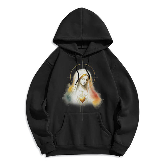 Modern Style Halo Sacred Heart Virgin Mary Fleece Lined Polyester Hoodie