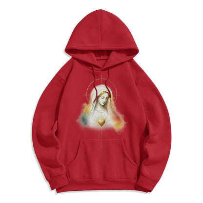 Modern Style Halo Sacred Heart Virgin Mary Fleece Lined Polyester Hoodie