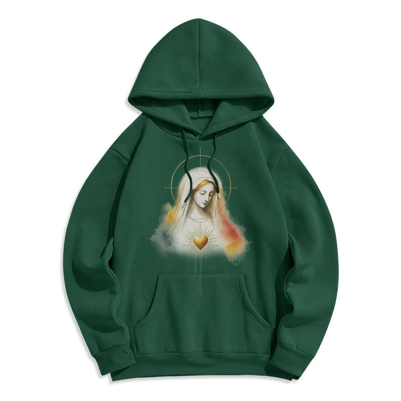 Modern Style Halo Sacred Heart Virgin Mary Fleece Lined Polyester Hoodie