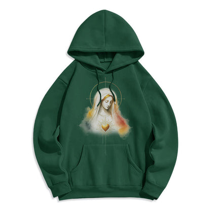 Modern Style Halo Sacred Heart Virgin Mary Fleece Lined Polyester Hoodie