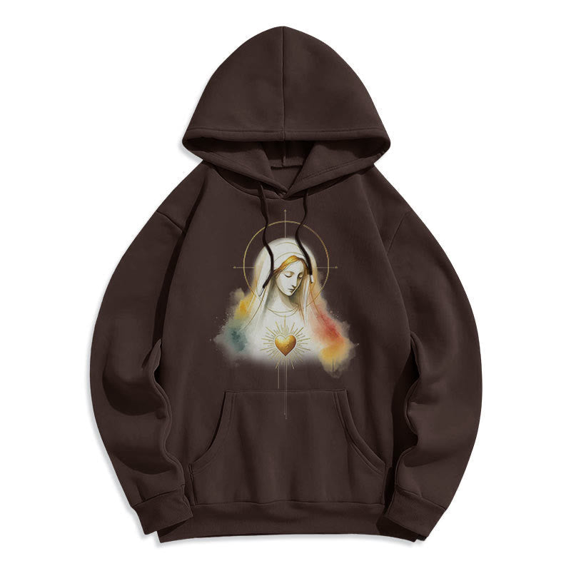 Modern Style Halo Sacred Heart Virgin Mary Fleece Lined Polyester Hoodie