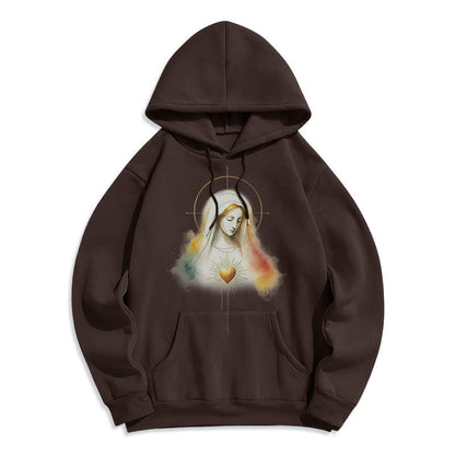 Modern Style Halo Sacred Heart Virgin Mary Fleece Lined Polyester Hoodie