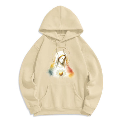 Modern Style Halo Sacred Heart Virgin Mary Fleece Lined Polyester Hoodie