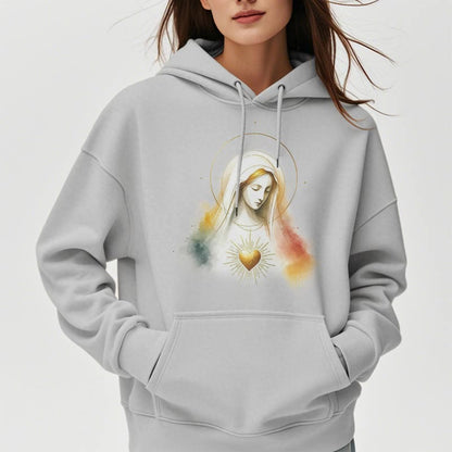 Modern Style Halo Sacred Heart Virgin Mary Fleece Lined Polyester Hoodie