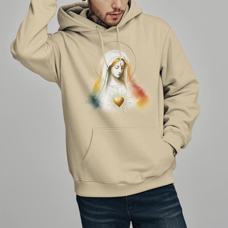 Modern Style Halo Sacred Heart Virgin Mary Fleece Lined Polyester Hoodie