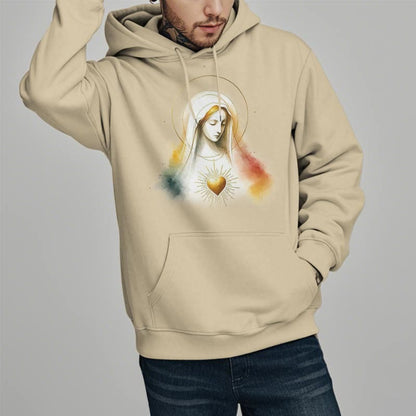 Modern Style Halo Sacred Heart Virgin Mary Fleece Lined Polyester Hoodie