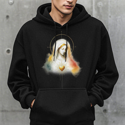 Modern Style Halo Sacred Heart Virgin Mary Fleece Lined Polyester Hoodie