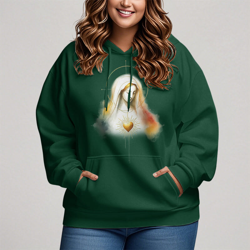 Modern Style Halo Sacred Heart Virgin Mary Fleece Lined Polyester Hoodie