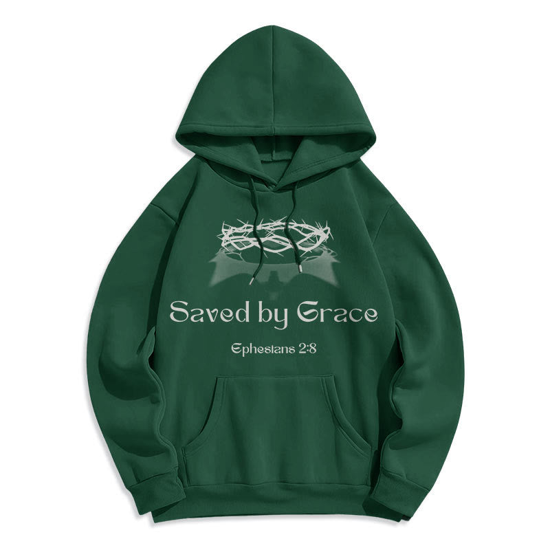 Quotation Style Saved By Grace Crown Fleece Lined Polyester Hoodie