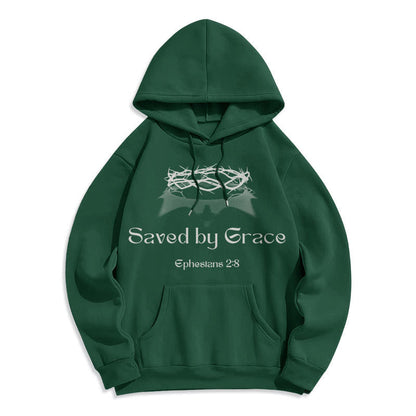 Quotation Style Saved By Grace Crown Fleece Lined Polyester Hoodie