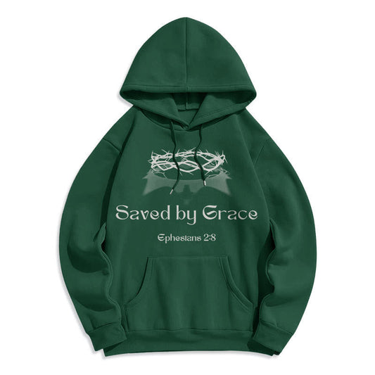 Quotation Style Saved By Grace Crown Fleece Lined Polyester Hoodie