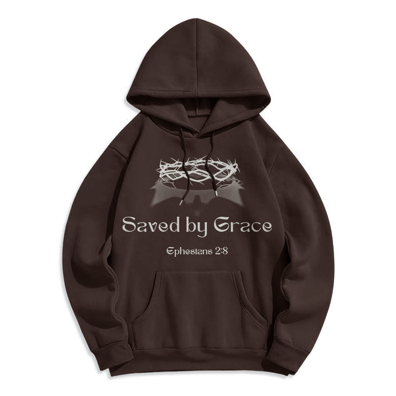 Quotation Style Saved By Grace Crown Fleece Lined Polyester Hoodie