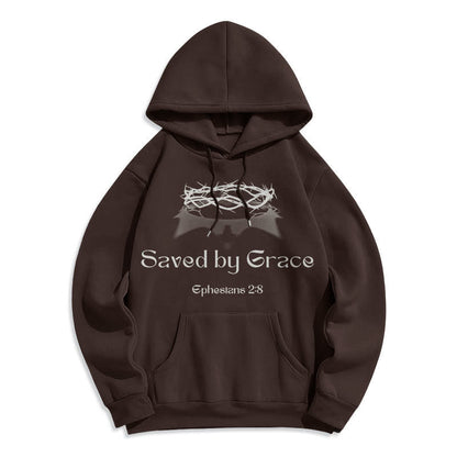 Quotation Style Saved By Grace Crown Fleece Lined Polyester Hoodie