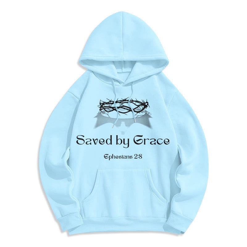 Quotation Style Saved By Grace Crown Fleece Lined Polyester Hoodie