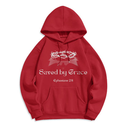 Quotation Style Saved By Grace Crown Fleece Lined Polyester Hoodie