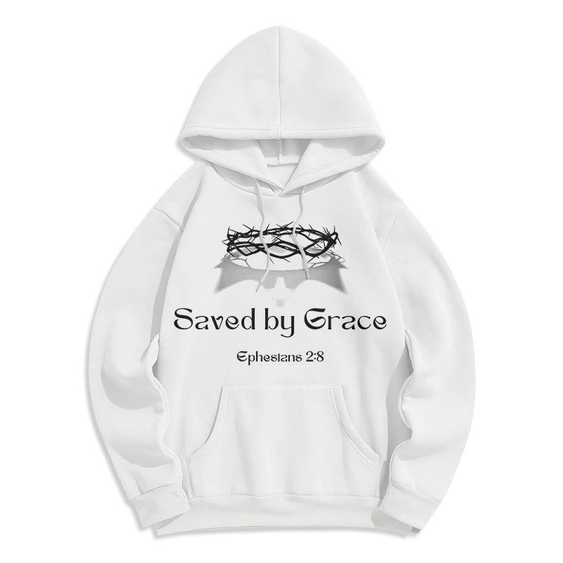 Quotation Style Saved By Grace Crown Fleece Lined Polyester Hoodie