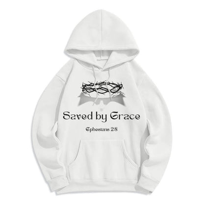 Quotation Style Saved By Grace Crown Fleece Lined Polyester Hoodie