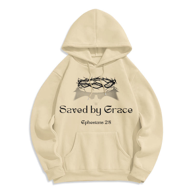 Quotation Style Saved By Grace Crown Fleece Lined Polyester Hoodie