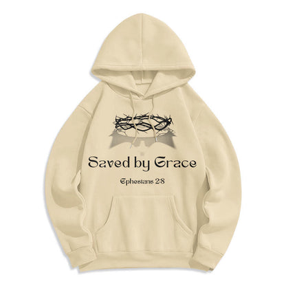 Quotation Style Saved By Grace Crown Fleece Lined Polyester Hoodie