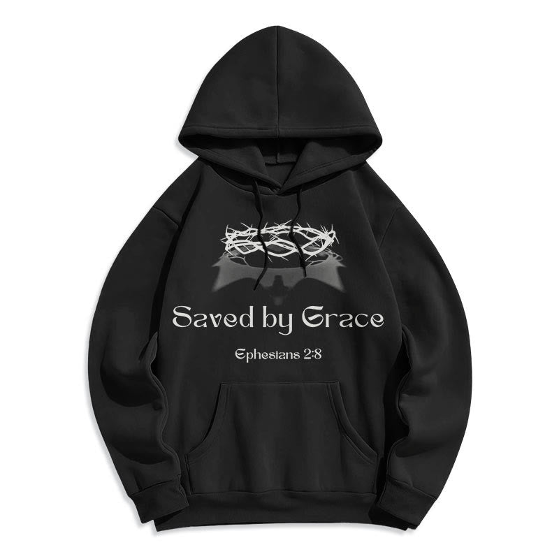 Quotation Style Saved By Grace Crown Fleece Lined Polyester Hoodie