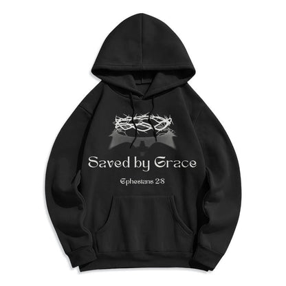 Quotation Style Saved By Grace Crown Fleece Lined Polyester Hoodie