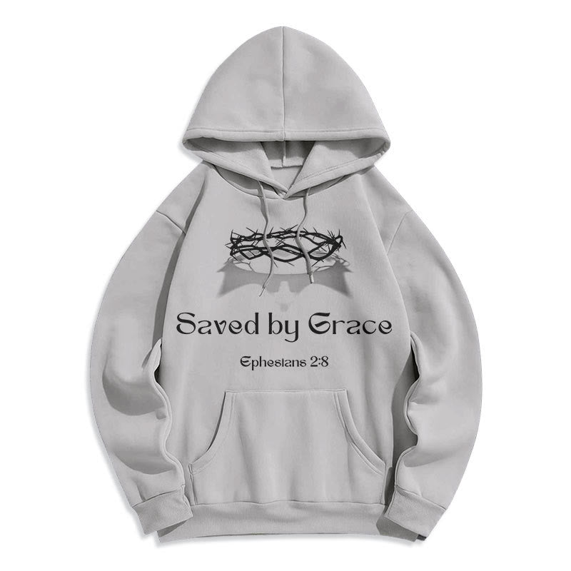 Quotation Style Saved By Grace Crown Fleece Lined Polyester Hoodie