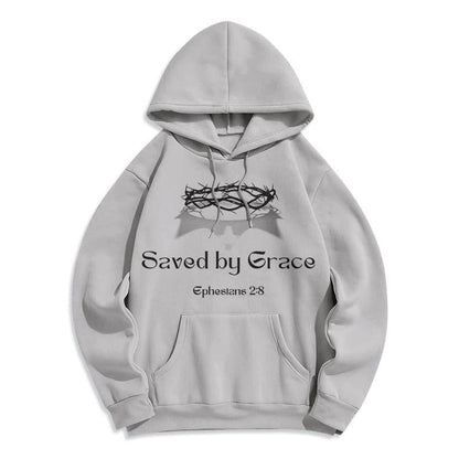 Quotation Style Saved By Grace Crown Fleece Lined Polyester Hoodie