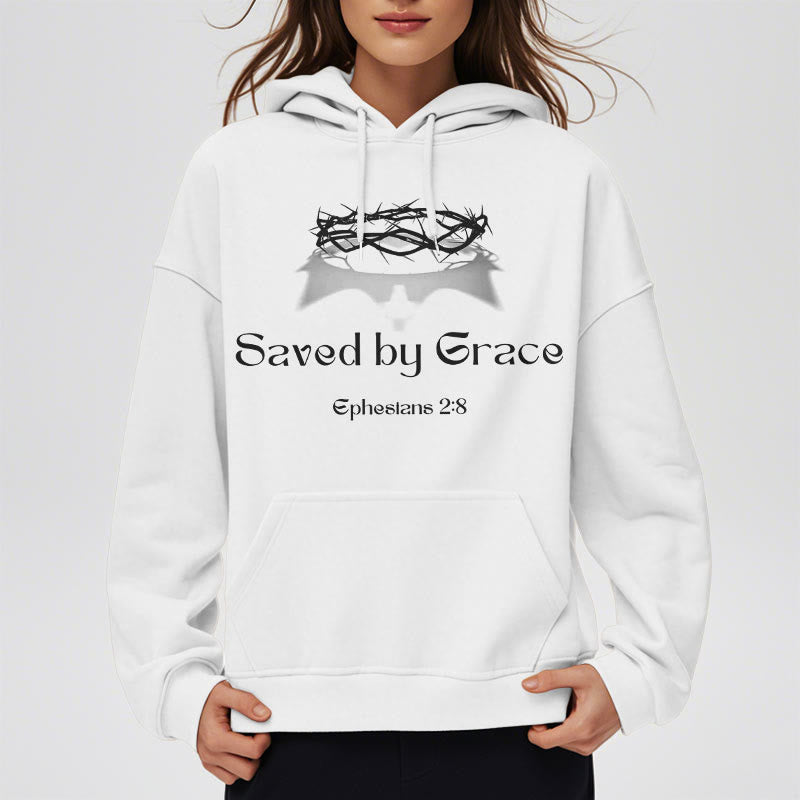 Quotation Style Saved By Grace Crown Fleece Lined Polyester Hoodie