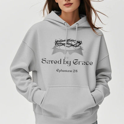 Quotation Style Saved By Grace Crown Fleece Lined Polyester Hoodie