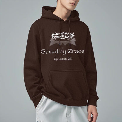 Quotation Style Saved By Grace Crown Fleece Lined Polyester Hoodie