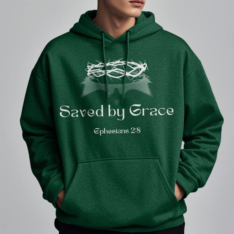 Quotation Style Saved By Grace Crown Fleece Lined Polyester Hoodie