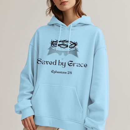 Quotation Style Saved By Grace Crown Fleece Lined Polyester Hoodie