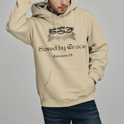 Quotation Style Saved By Grace Crown Fleece Lined Polyester Hoodie