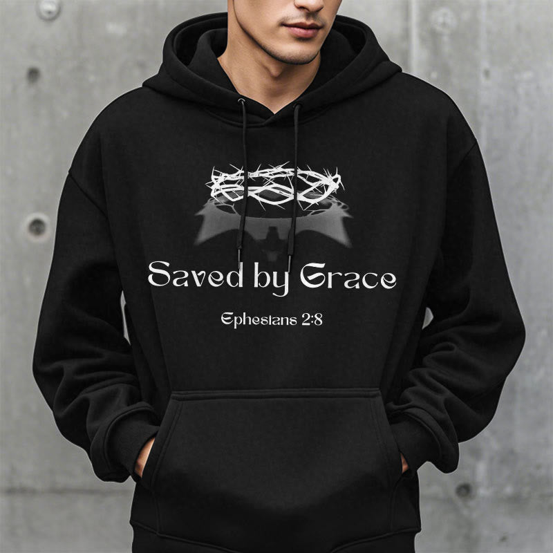Quotation Style Saved By Grace Crown Fleece Lined Polyester Hoodie