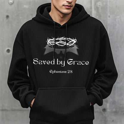 Quotation Style Saved By Grace Crown Fleece Lined Polyester Hoodie